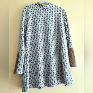 60s Style High Neck Mini Longsleeve Dress with Brown Accents